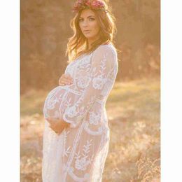 Women V-Neck Gown Lace Maternity Maxi Dresses Fancy Shooting Photo Pregnant Women Dresses Photography Props Maternity Clothing#1 G220309