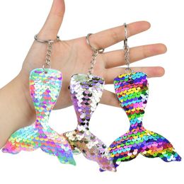 Mermaid Tail Keychain Sequins Keyring Decorative Pendants for Women Bags Car Key Phone Accessories Wedding Party Gifts