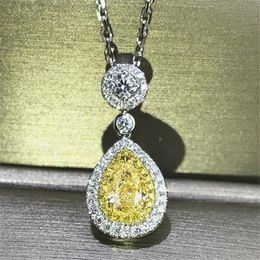 Super Deal Luxury Jewelry 925 Sterling Silver Yellow Topaz CZ Diamond Water Drop Pendant Pear Cut Zircon Women Clavicle Necklace Gift