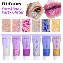 Fit Colors Sequin Gel Gel Gel Scale Rosto Corpo Lip Sombra Sparkly Cabelo Shimmer Gel Flash Flash Lantejoulas Party Decoração Composição