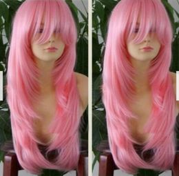 Brand new beautiful pink long cosplay party fashion wig hair