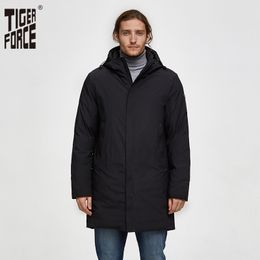 Tiger Force Uomo Autunno Giacca invernale Addensare calda lunghezza maschio parka giacca imbottita uomo business casual overcoat incappucciato outwear 201144