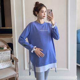 Autumn Korean Fashion Cotton Maternity T-shirt Long Sleeve Tees Clothes for Pregnant Women Spring Pregnancy T Shirt Tops LJ201123