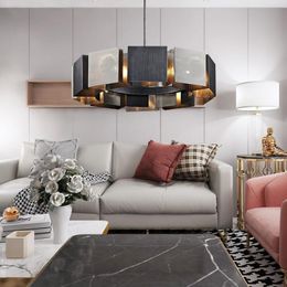 Luxury Black Metal Round LED Chandelier Nordic Simple Iron art Living room Lighting Dining Room Bedroom Hanging lamp