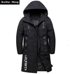 Winter Men's Long White Duck Down Jacket Thick Warm Hooded Fashion Casual Jackets and Coats Male Brand Clothing Red Black 201126