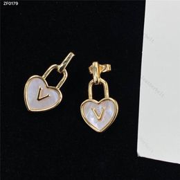 Lock Pattern Ear Charm Heart Ear Pendant Luxury Gold Plated Earring Simple Letter Ears Stud For Women