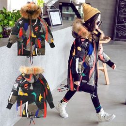 New Fashion Children Winter Jacket Girl Winter Coat Kids Warm Thick Fur Collar Hooded Long Down Coats For Teenage 4Y-14Y LJ201017