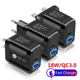 Smart Fast Quick Charger 18W PD Type C PD EU US UK Ac Home Wall Charger Adapter For Huawei Samsung S10 S20 Htc Android phone pc