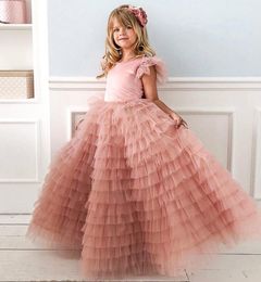 Blush Pink 2020 Flower Girl Dresses Ball Gown Tiers Little Girl Wedding Dresses Cheap Communion Pageant Dresses Gowns
