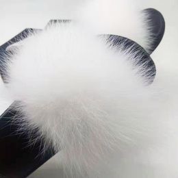 Real Fox Hair Slippers Women White Furry Sandals Ladies Fur Slides Women Fur Shoes Home Fluffy Slippers X1020