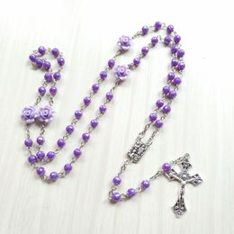 2022 rose acriliche per gioielli Gioielli preghiera acrilica rotonda cattolica Perle Rose collana del rosario per le donne religiose
