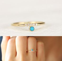 Wedding Rings Micro Pave White Cz Blue Turquioses Stone Gold Colour Simple Small Finger Ring For Women Promotion