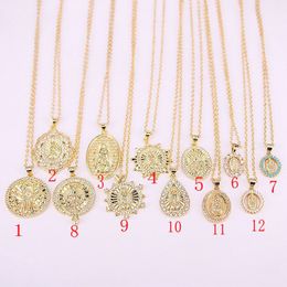 10Pcs Long Chain Virgin Mary Jesus Zircon Necklace Fashion Pendant Clavicle Choker Necklace Religion Jewellery Gifts For Women men Y1220