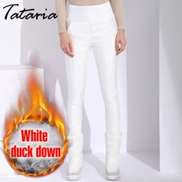 Winter Duck Down Pants For Women Plus Size Black High Waisted Skinny Velevt Warm Pants Women's Elastic Casual Pencil Trousers 201228