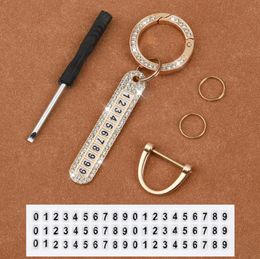 Rhinestone Car Keychain Car-styling With Anti-lost Phone Number Plate Keys Ring Auto Vehicle Key Chain Gift Card Keyring