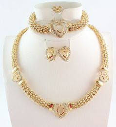 Heißer Verkauf Herz Design Kostüm Halsketten Armbänder Ohrringe Ringe Set Mode Top Qualität Afrikanische Vergoldet Frauen Braut Schmuck Sets