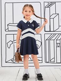 Toddler Girls Letter Graphic Polo Neck Contrast Panel Dress SHE