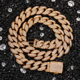 New Designs 12mm 16-20inch Gold Plated Ice Out Bling CZ Diamond Stone Cuban Chain Necklace for Men Women Hip Hop Chains