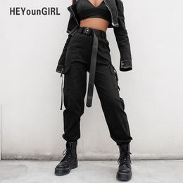 Heyoungirl Streetwear Cargo Pants Women Casual Joggers Black High Waist Loose Female Trousers Korean Style Ladies Pants Capri T200319