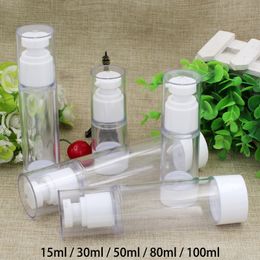 15/30/50/80/100ml Plastic Cosmetic Airless Pump Bottle White Refillable Eye Cream Lotion Press Bottles Free Shipping
