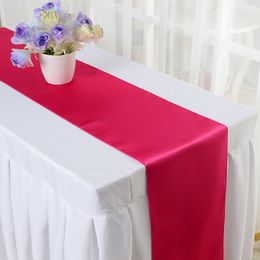 10PCS 30*275cm Satin Table Runner Red/Blue/Yellow/Purple For Wedding Engagement/Hotel Banquet/Fesival Table Decor 16 Colours Y200421