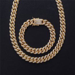 16-24inch Gold Plated Micro Prong Setting Bling CZ Miami Cuban Chain Necklace Bracelet for Men Women Punk Jewelry Necklace Chains