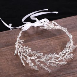 Silver Colour Gold Colour Leaf Ribbon Headband Crystal Handmade Tiaras Noiva Headpiece Women Wedding Hair Jewellery Accessories JL J0121