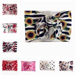 19*12 CM Baby Girl Printed Headband with Clover Pattern Fashion Handmade Flowers Wide Side Hairband Newborn Photography Headwear