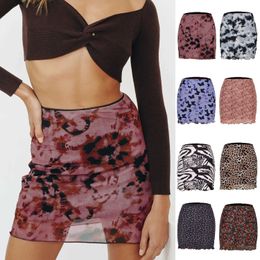 Printed Screen Skirt High Waist Double layer Slim Wrap Hip Skirts Womens Mini Dress 2022 Spring Summer