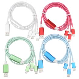 1.2m LED 3 in 1 USB Cables Micro Type C Charging Line Cable for Huawei Samsung Xiaomi Mobile Phone Wire Cord