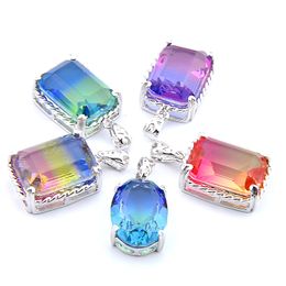 Mix 5PCS Rainbow New Luckyshine 925 sterling Silver Multi-Colored Bi-Colored Pink Tourmaline Gemstone Necklaces Pendants For Lady Party Gift