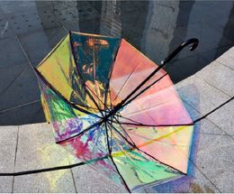 Fashion Laser Iris Transparent Ms Apollo Waterproof UV Super Size Fresh Long Handle Umbrella Rain 201112250i