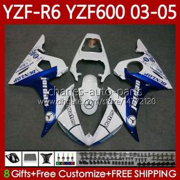 Motorcycle Fairings For YAMAHA YZF-R6 YZF600 YZF R 6 600 CC YZFR6 White blue 03 04 05 Bodywork 95No.109 YZF R6 600CC 2003 2004 2005 Cowling YZF-600 03-05 OEM Body Kit