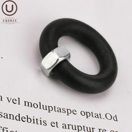 Cluster Rings UKEBAY 2021 Handmade Rubber Elasticity Rope Black Ring Helix Circle Accessories Silicone Jewelry Punk Finger Ring1