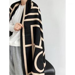 Hats, Scarves & Gloves Sets 2022 Spring And Autumn Imitation Cashmere Shawl Silk Scarf With Warm Tassel Geometric