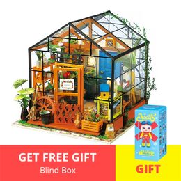 Robotime DIY Wooden Miniature Dollhouse Assembly Doll House Model Building Kits Toys For Children DG104 Kathy's Green Garden LJ200909