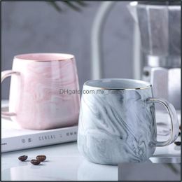 Mugs Drinkware Kitchen, Dining & Bar Home Garden Luxury Marble Pattern Ceramic Mug Gold Plated With Handle Morning Milk Coffee Cup Grey Coup