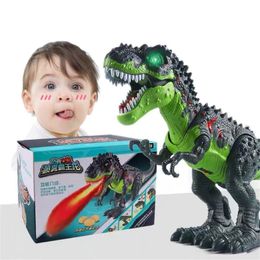 OOTDTY Simulated Flame Spray Tyrannosaurus T-Rex Dinosaur Toy Kids Walking Dinosaur Water Spray Red Light & Realistic Sounds LJ201105