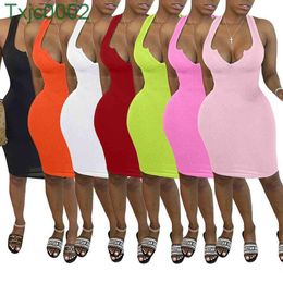 2022 trends Sexy Sleeveless Women Casual Dresses Fashion Solid Colour Deep V Neck Slim Bodycon Pencil Dress Designers Clubwear