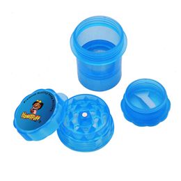 HONEYPUFF Plastic Tobacco Herb Grinder Bottle with Storage Container 40MM 4 Layer Spice Smoking Crusher Shark Teeth Herbal Case