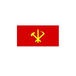 North Korea Hammer Sickle Flag 3x5 FT 90x150cm Double Stitching 100D Polyester Festival Gift Indoor Outdoor Printed Hot selling