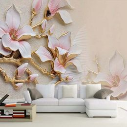 Custom 3D Mural Wallpaper Stereo Relief Magnolia Flower Wall Art Painting Living Room Sofa Bedroom TV Backdrop