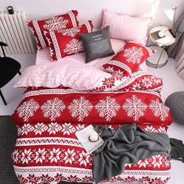 Classic Red Christmas Snowflake Bedding Set Bed Linen Duvet Cover Flat Sheet Sets Queen King Twin Full Single Size Bedclothes Y200111