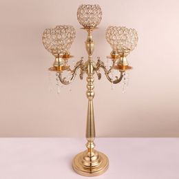 5 Arms Acrylic Candelabras Metal Candle Holders With Crystal Pendants Wedding Table Event Centrepiece