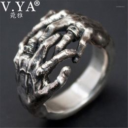 Cluster Rings V.YA Cool Skull Hand Thai Silver Open For Men 925 Sterling Jewellery Male Ring Fashion Gifts1
