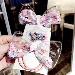 South Korean colorful quicksand bow star transparent hairpin clip girl children's hair accessories set