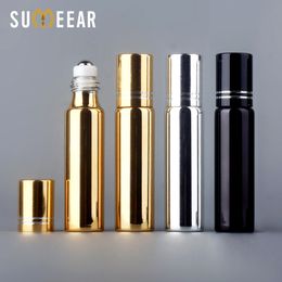 100 pcs/lot 10ml Steel Roller Bottles Essential Oil UV Glass Perfume Bottle With Roll On Empty Vial Travel