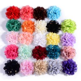 120PCS 10cm 24colors Big Chiffon Headband Flower Hair Clips Hairpins Fabric Flowers with Gold Dot for Girls Hair Accessories LJ201226