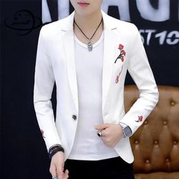 M-3xl Men Blazer Spring Autumn Male Embroidery Suits Single Button Jacket Wedding Slim Coat Top Man Clothes Y80 201104