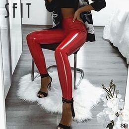 Sfit Fashion High-waist PU Leather Pants Skinny Leggings Women Faux Leather Skinny Pencil Pants Tight Trouser 201202